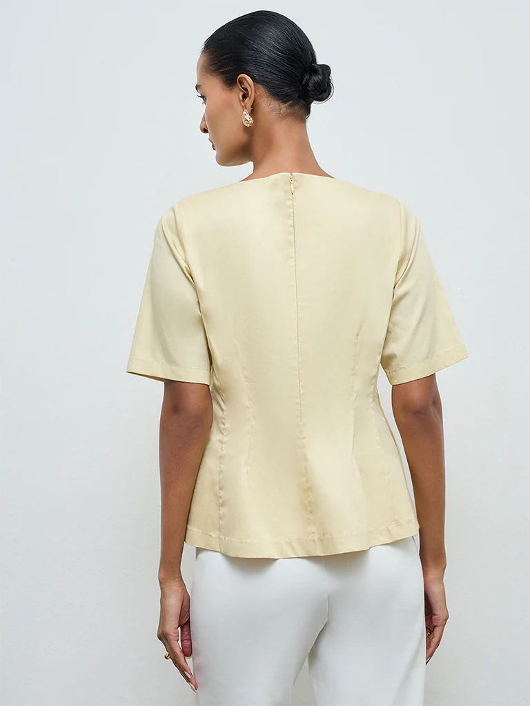 Wardrobe Yellow Cotton Peplum Top - Image 4