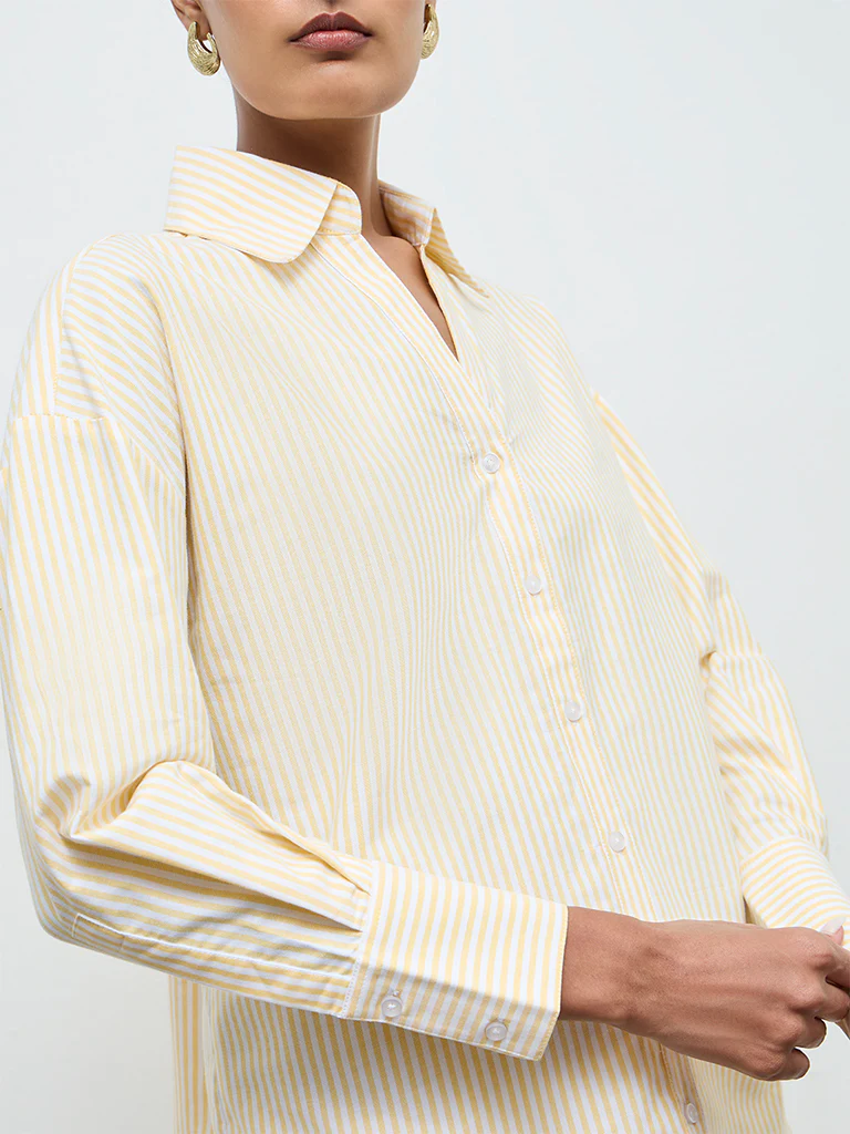 Wardrobe Yellow Striped Cotton Shirt - Image 3