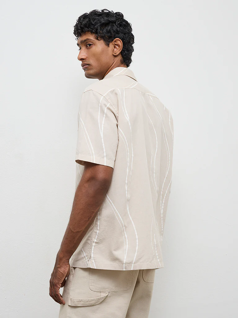 WES Casuals Beige Abstract Relaxed-Fit Cotton-Blend Shirt - Image 4