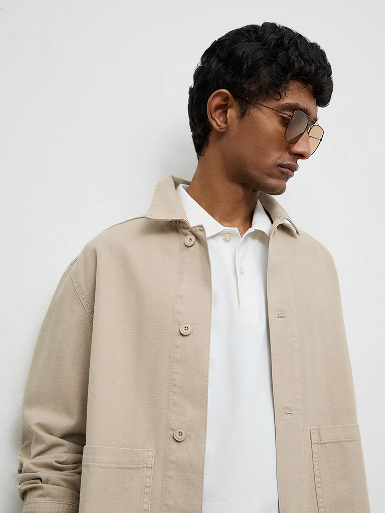 WES Casuals Beige Relaxed-Fit Cotton Jacket - Image 3