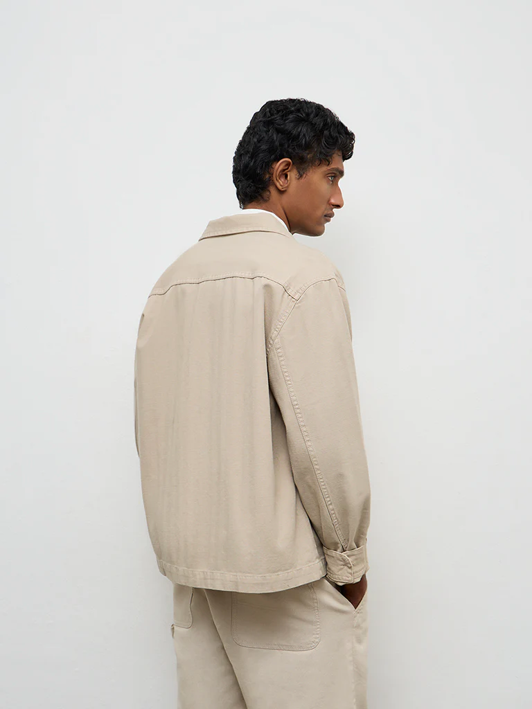 WES Casuals Beige Relaxed-Fit Cotton Jacket - Image 4