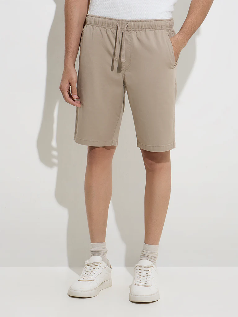 WES Casuals Beige Relaxed-Fit Mid-Rise Cotton-Blend Shorts - Image 4