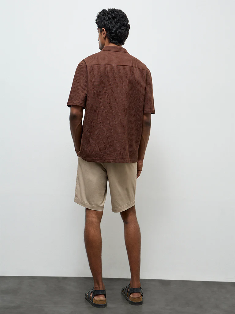 WES Casuals Beige Relaxed Fit Mid-Rise Cotton-Blend Shorts - Image 5