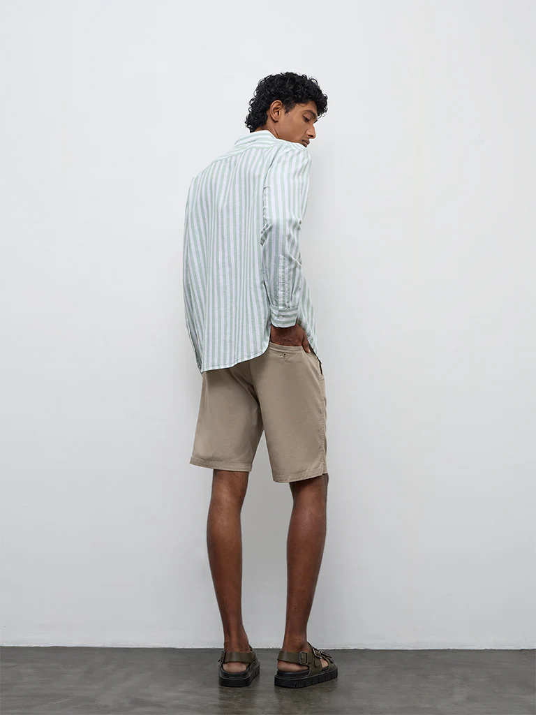 WES Casuals Beige Relaxed-Fit Mid-Rise Cotton-Blend Shorts - Image 5