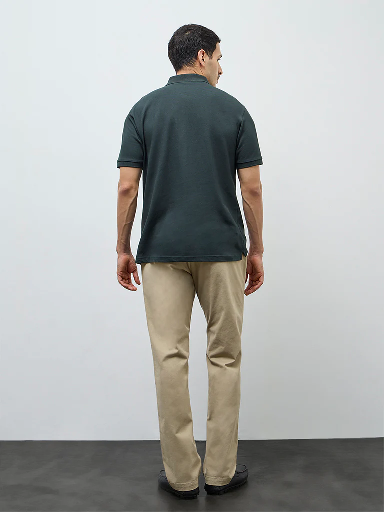 WES Casuals Beige Relaxed-Fit Mid-Rise Cotton-Blend Trousers - Image 5