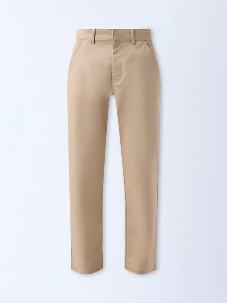 WES Casuals Beige Relaxed-Fit Mid-Rise Trousers - Image 5
