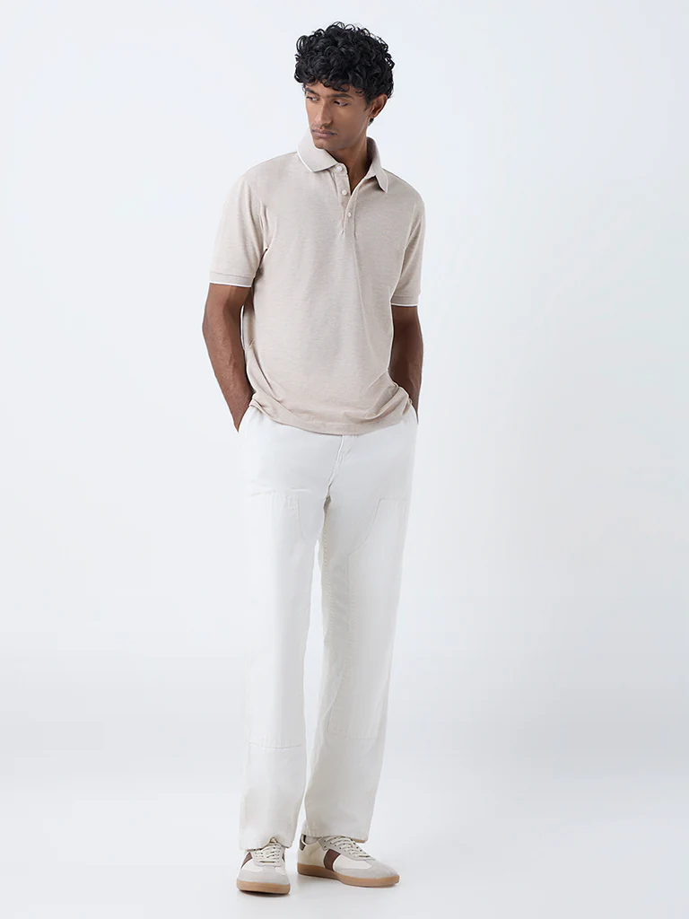 WES Casuals Beige Relaxed-Fit Polo T-Shirt - Image 2