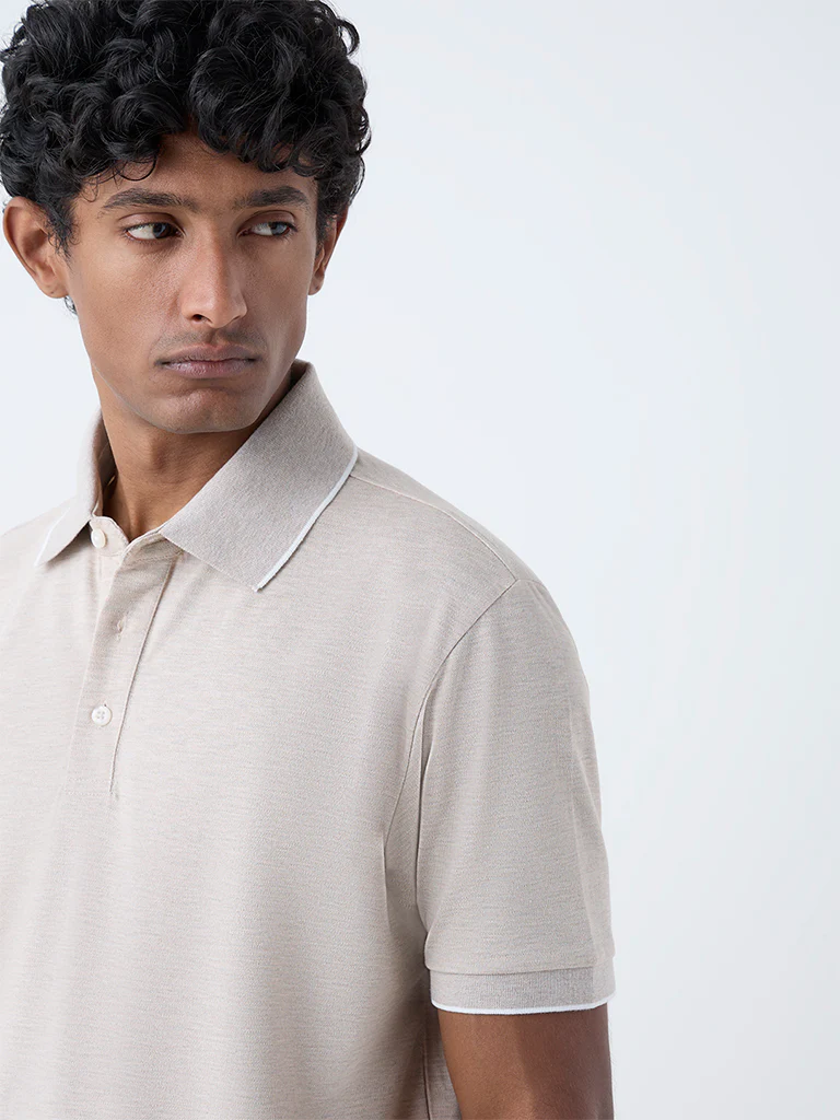 WES Casuals Beige Relaxed-Fit Polo T-Shirt - Image 3