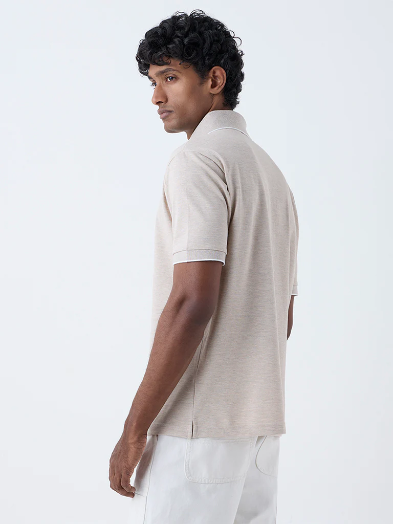 WES Casuals Beige Relaxed-Fit Polo T-Shirt - Image 4
