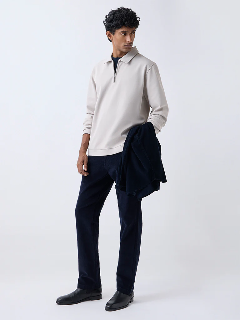 WES Casuals Beige Relaxed-Fit Quarter-Zip Sweatshirt - Image 3