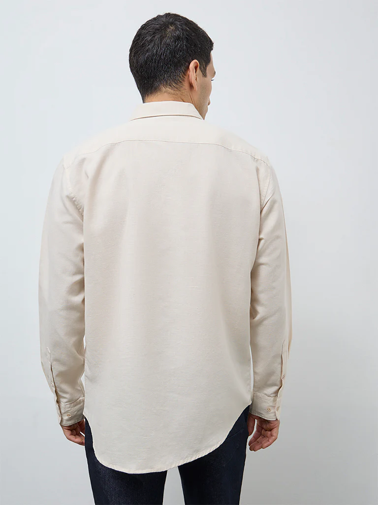WES Casuals Beige Solid Relaxed-Fit Cotton-Blend Shirt - Image 5