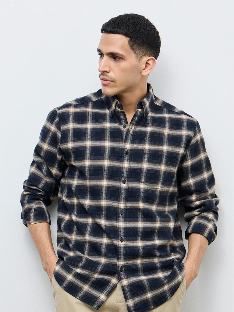 WES Casuals Black Check Relaxed Fit Cotton Shirt