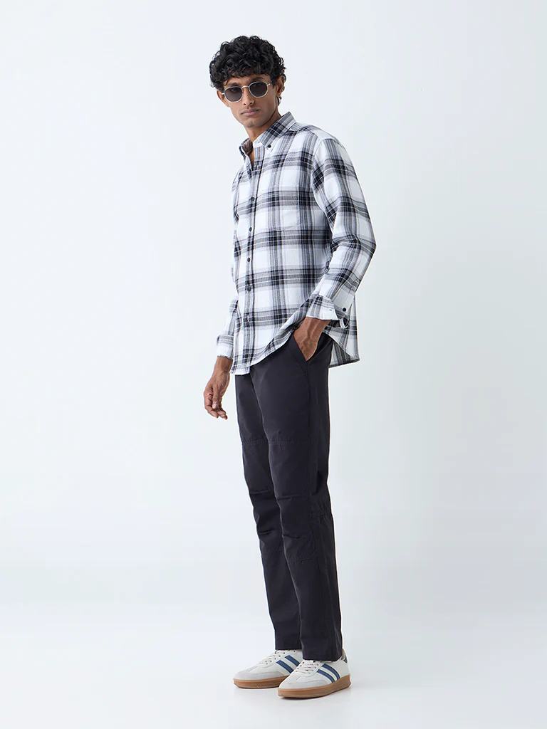 WES Casuals Black Checks Design Relaxed-Fit Cotton Shirt - Image 2