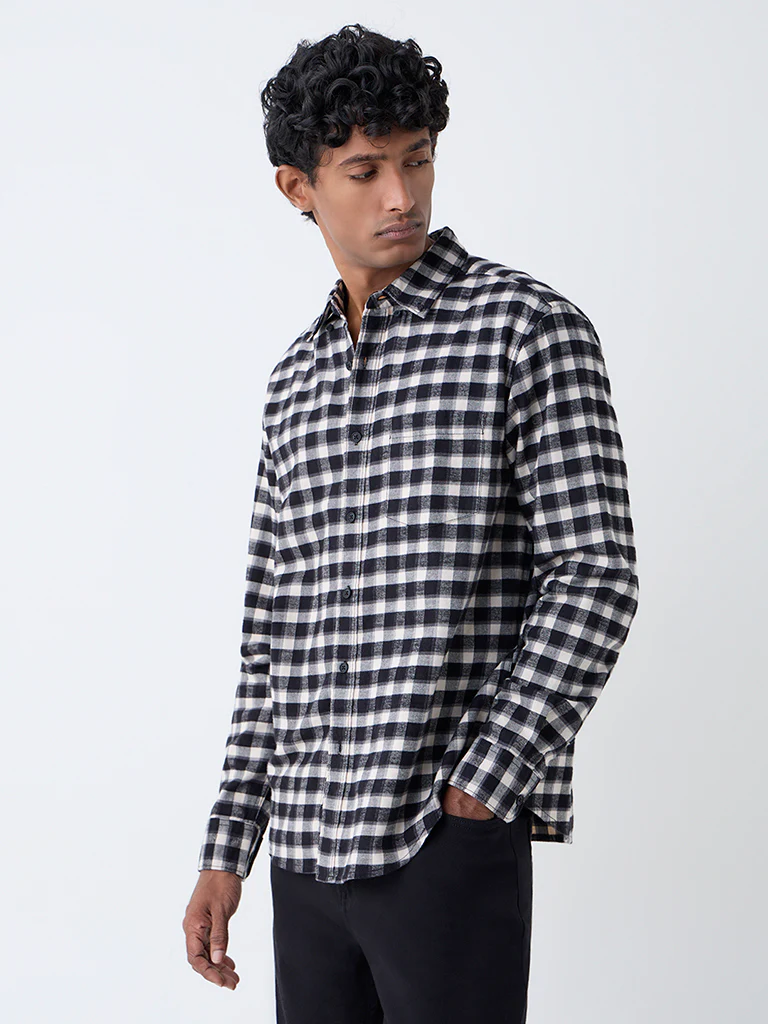 WES Casuals Black Checks Design Relaxed-Fit Cotton Shirt - Image 2