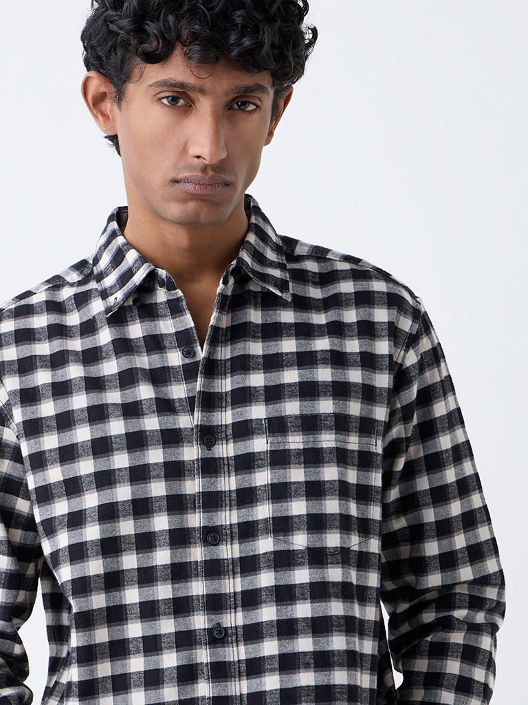 WES Casuals Black Checks Design Relaxed-Fit Cotton Shirt - Image 3