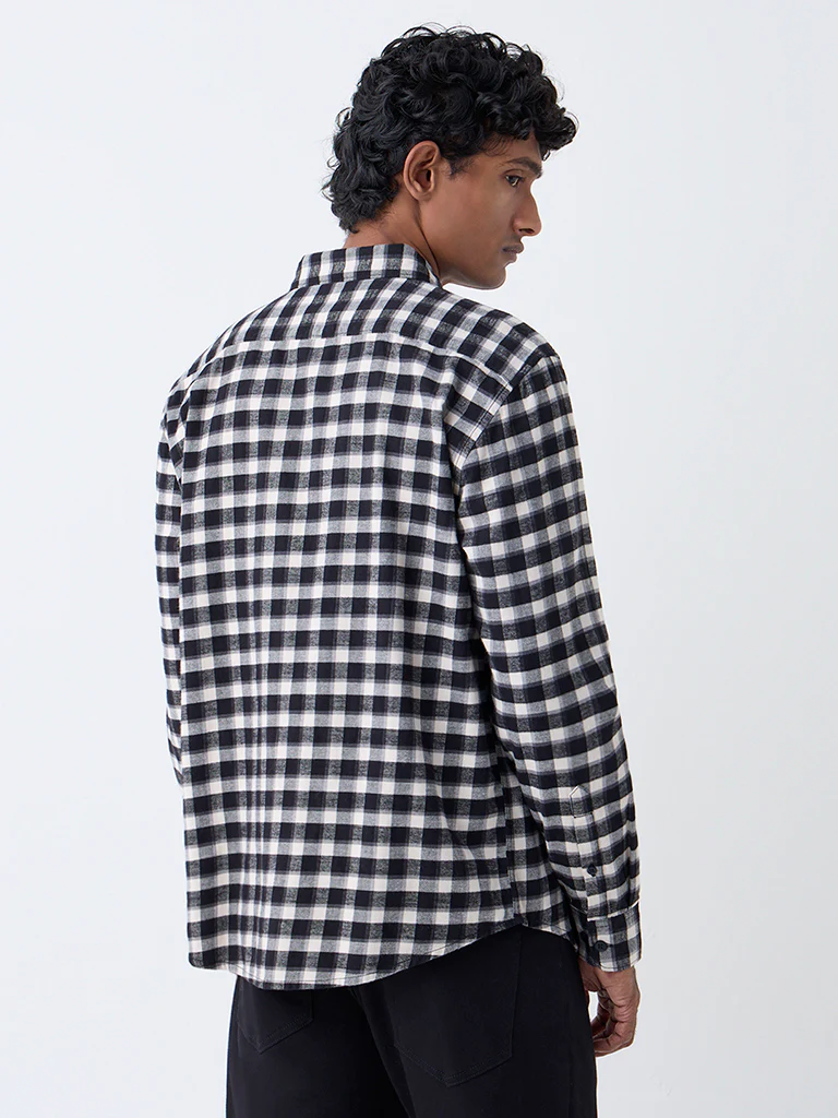 WES Casuals Black Checks Design Relaxed-Fit Cotton Shirt - Image 4