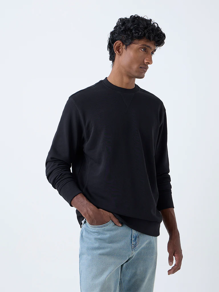 WES Casuals Black Relaxed-Fit Cotton-Blend Sweatshirt