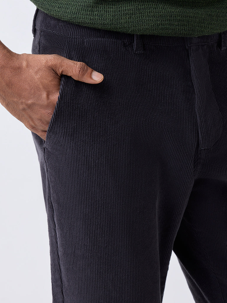 WES Casuals Black Relaxed-Fit Mid-Rise Corduroy Chinos - Image 3