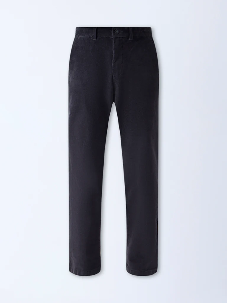 WES Casuals Black Relaxed-Fit Mid-Rise Corduroy Chinos - Image 5