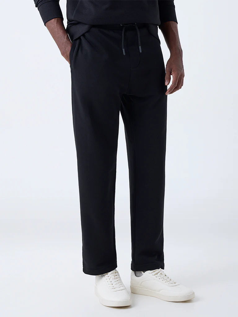 WES Casuals Black Relaxed-Fit Mid-Rise Cotton-Blend Pants - Image 3