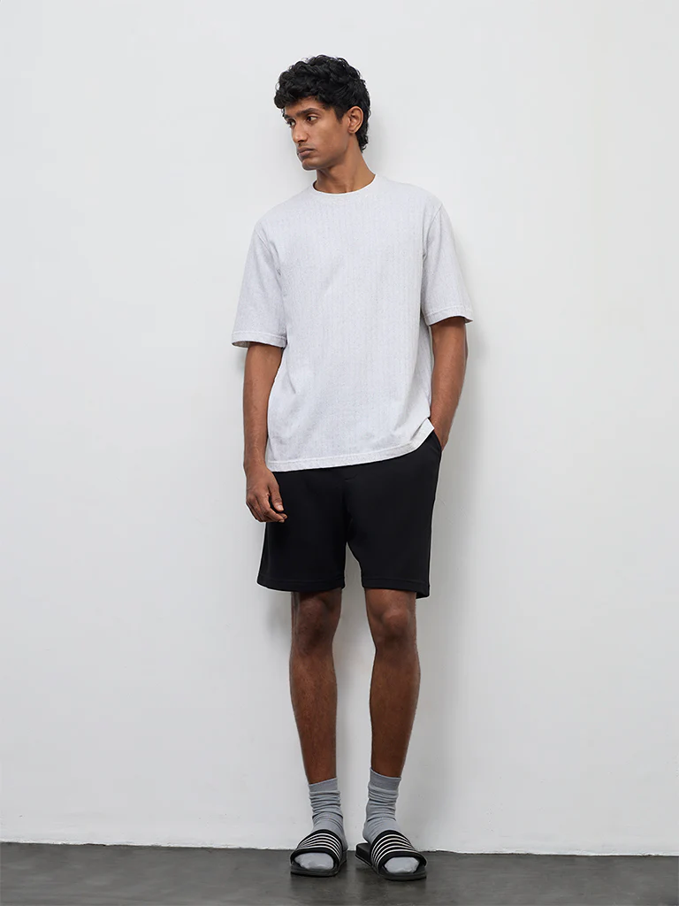 WES Casuals Black Relaxed-Fit Mid-Rise Shorts
