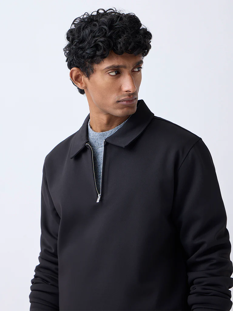 WES Casuals Black Relaxed-Fit Quarter-Zip Sweatshirt - Image 4