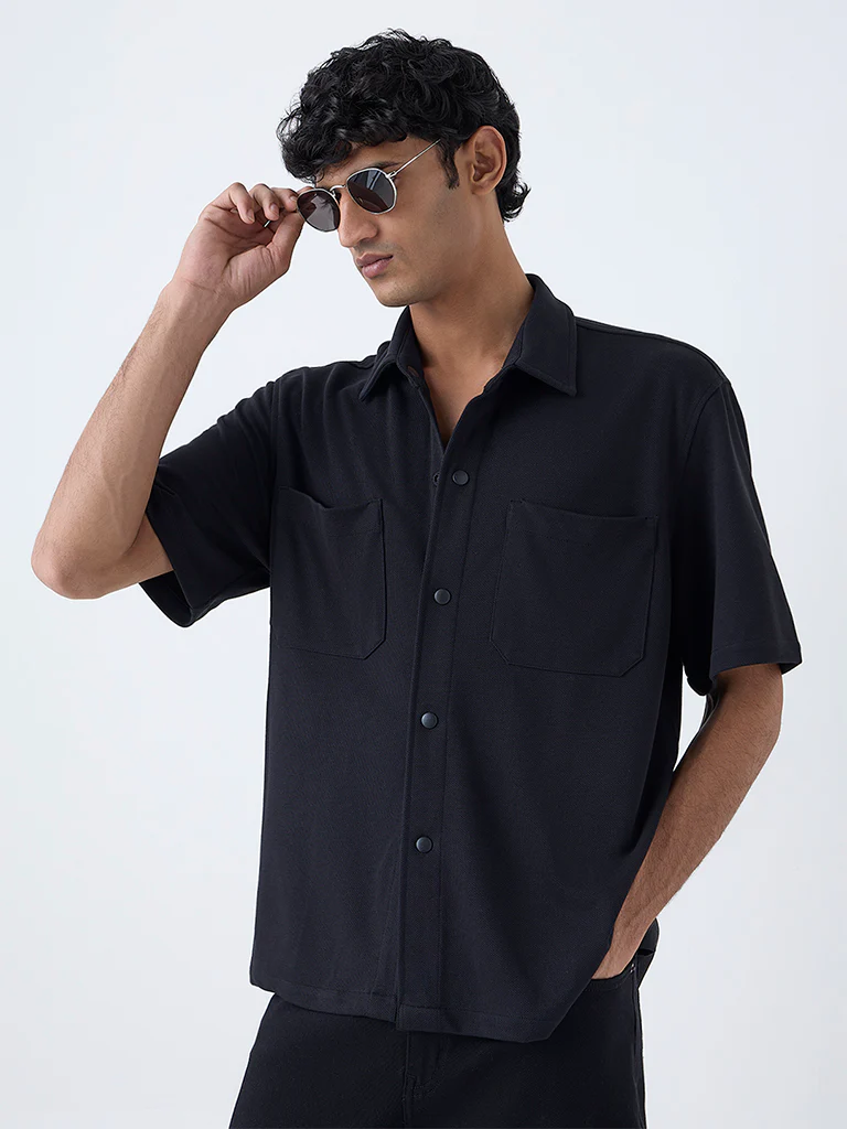 WES Casuals Black Relaxed-Fit Shirt