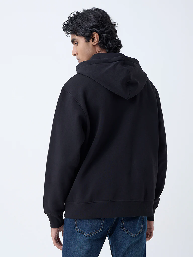 WES Casuals Black Solid Relaxed-Fit Cotton-Blend Hoodie - Image 5
