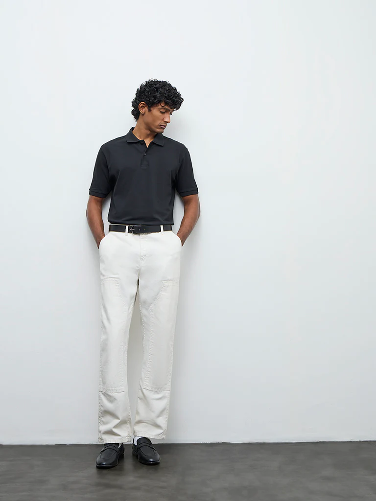 WES Casuals Black Solid Relaxed-Fit Polo T-Shirt - Image 2