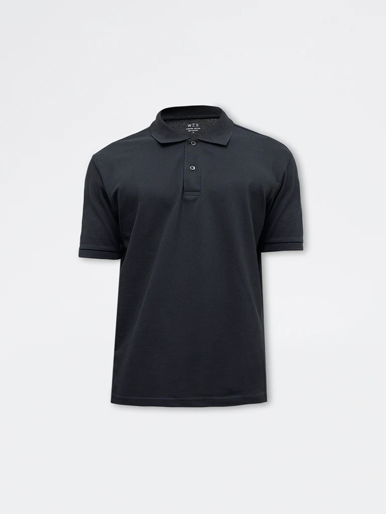 WES Casuals Black Solid Relaxed-Fit Polo T-Shirt - Image 5