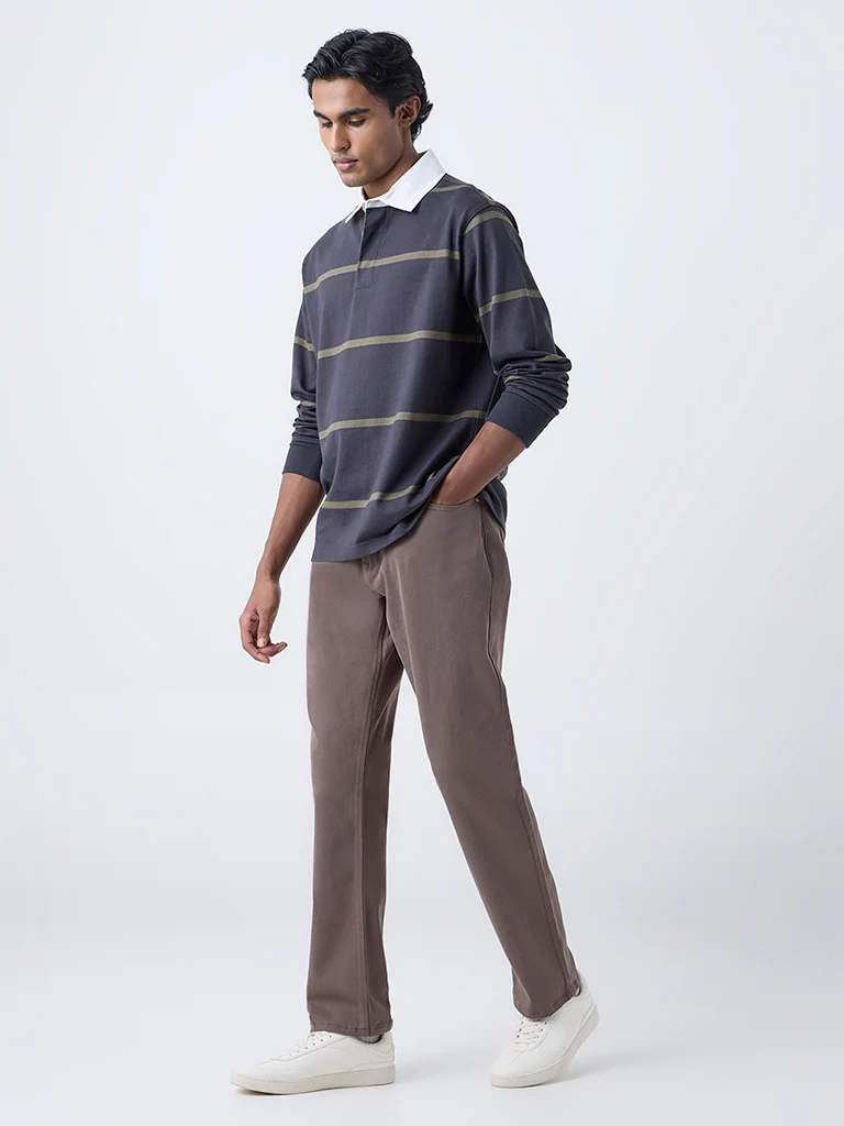WES Casuals Black Stripe Relaxed-Fit Cotton-Blend Polo T-Shirt - Image 3