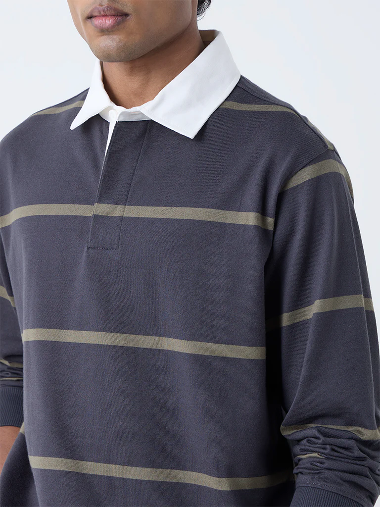 WES Casuals Black Stripe Relaxed-Fit Cotton-Blend Polo T-Shirt - Image 4