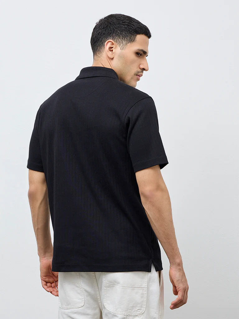WES Casuals Black Textured Slim-Fit T-Shirt - Image 5
