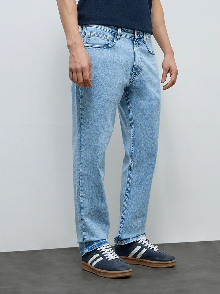 WES Casuals Blue Faded Relaxed-Fit Mid-Rise Jeans - Image 2