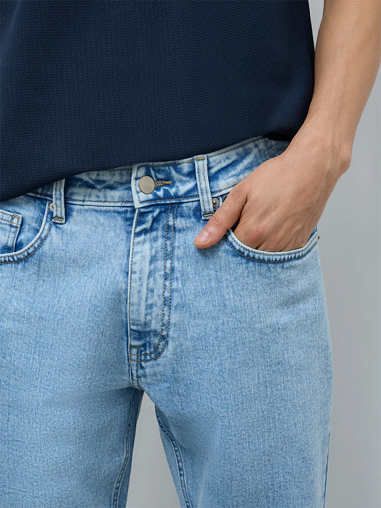 WES Casuals Blue Faded Relaxed-Fit Mid-Rise Jeans - Image 3