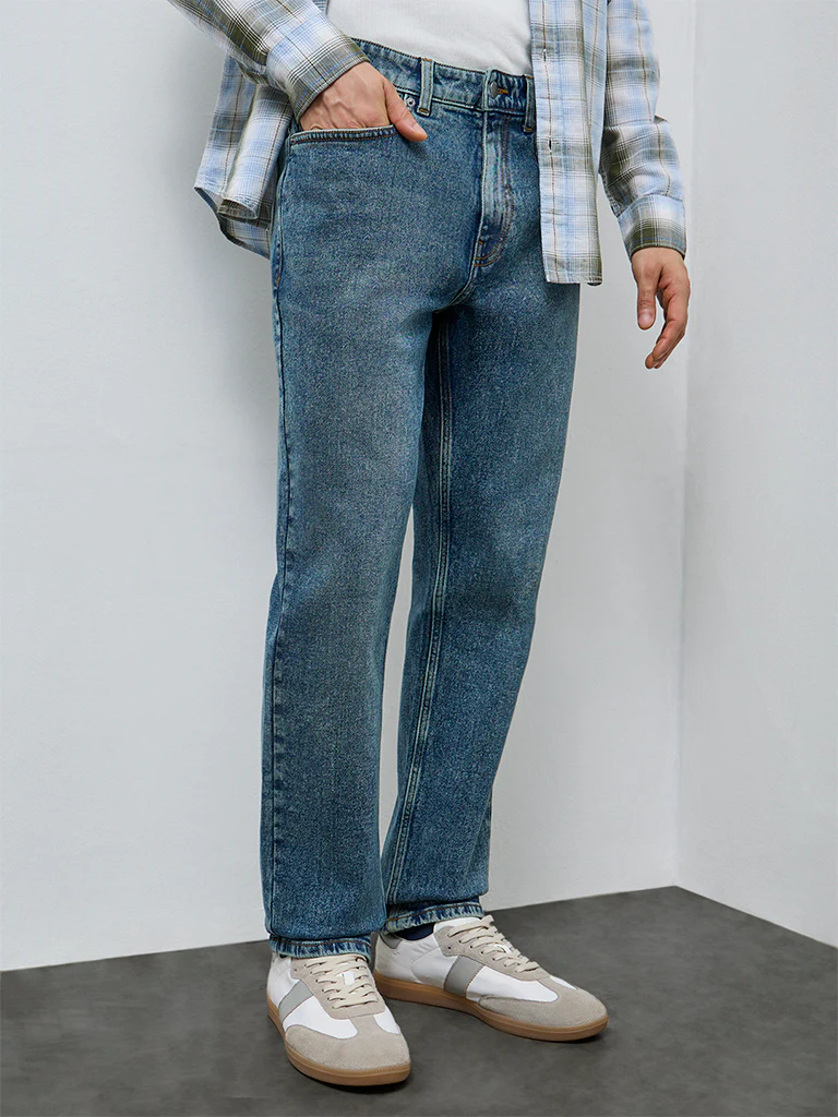 WES Casuals Blue Faded Relaxed-Fit Mid-Rise Jeans - Image 2