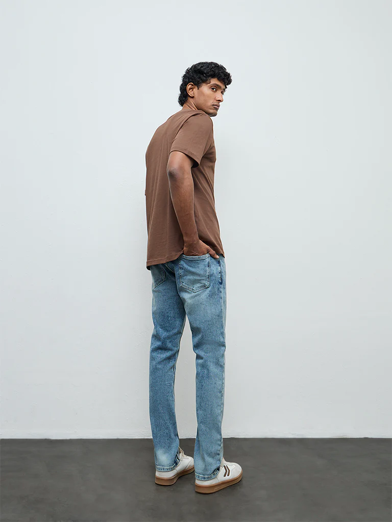 WES Casuals Blue Faded Slim-Fit Mid-Rise Jeans - Image 4
