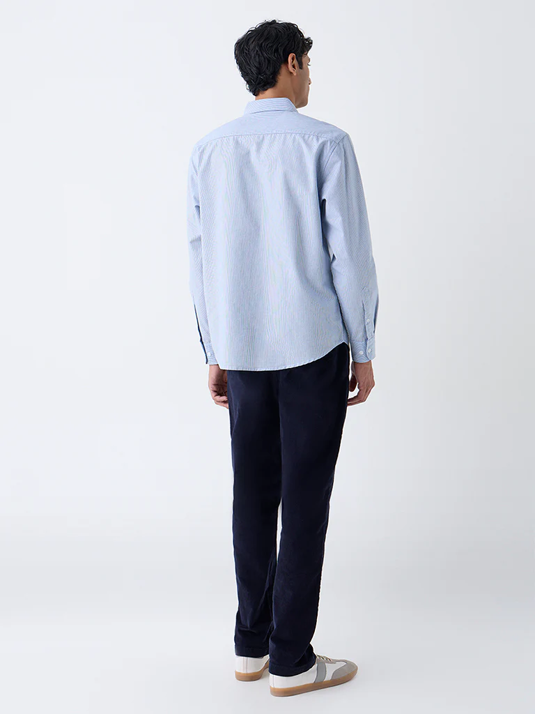 WES Casuals Blue Pinstriped Cotton Relaxed-Fit Cotton  Shirt - Image 4