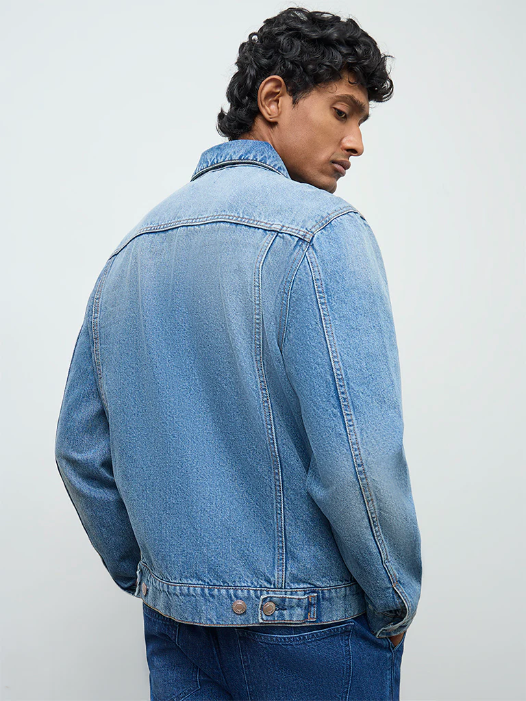 WES Casuals Blue Relaxed-Fit Denim Jacket - Image 4