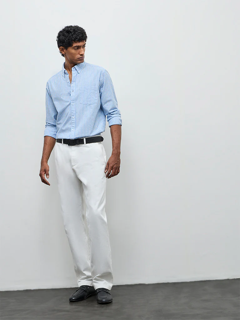 WES Casuals Blue Striped Relaxed-Fit Cotton-Blend Shirt - Image 2