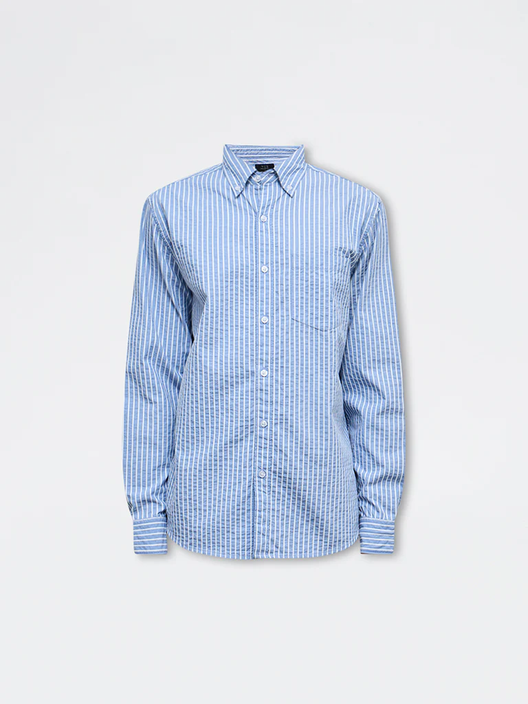 WES Casuals Blue Striped Relaxed-Fit Cotton-Blend Shirt - Image 5