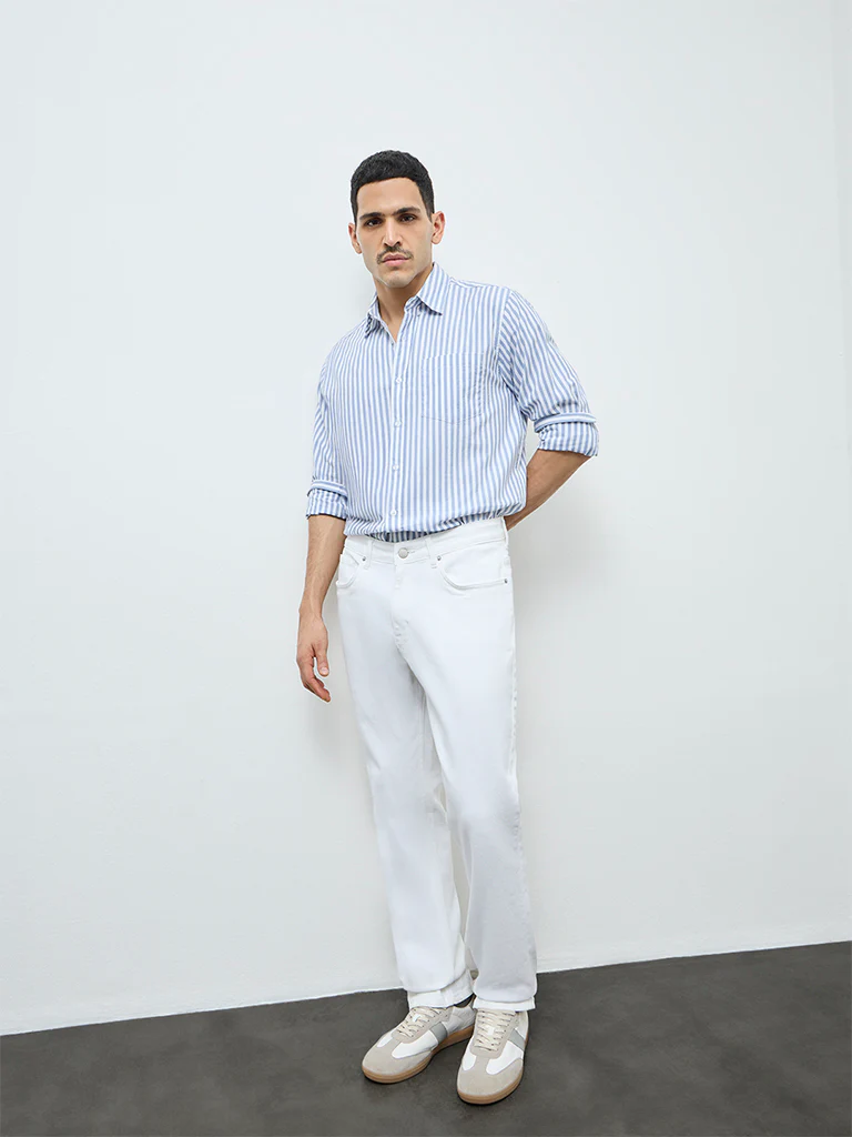 WES Casuals Blue Striped Relaxed-Fit Cotton Shirt - Image 2