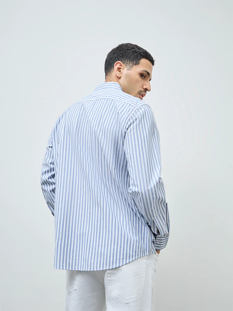 WES Casuals Blue Striped Relaxed-Fit Cotton Shirt - Image 4