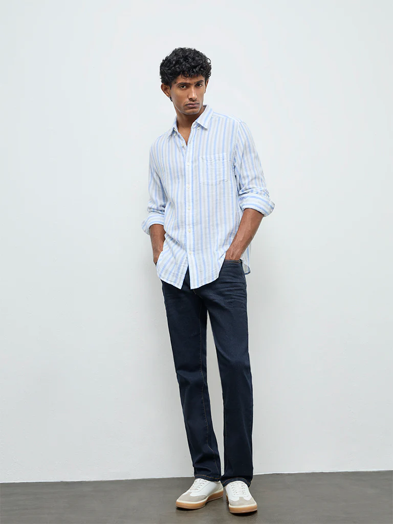 WES Casuals Blue Striped Relaxed-Fit Cotton Shirt - Image 2