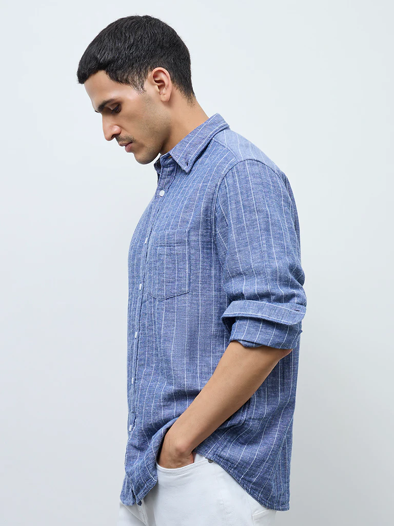 WES Casuals Blue Striped Relaxed-Fit Shirt - Image 2