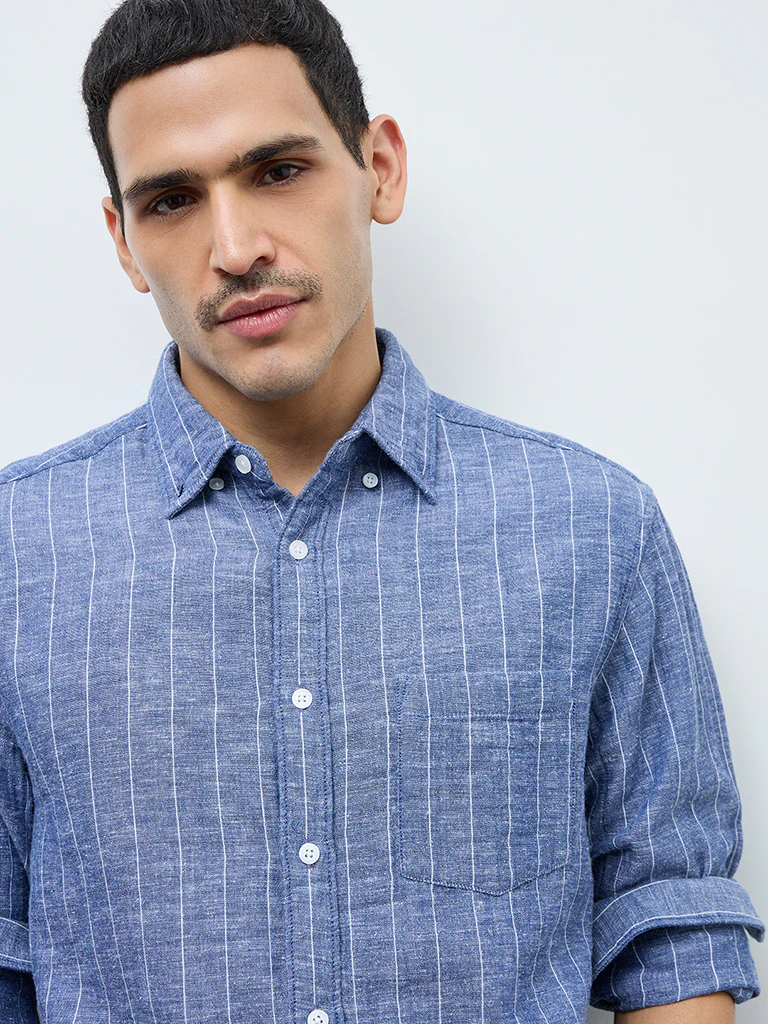 WES Casuals Blue Striped Relaxed-Fit Shirt - Image 3