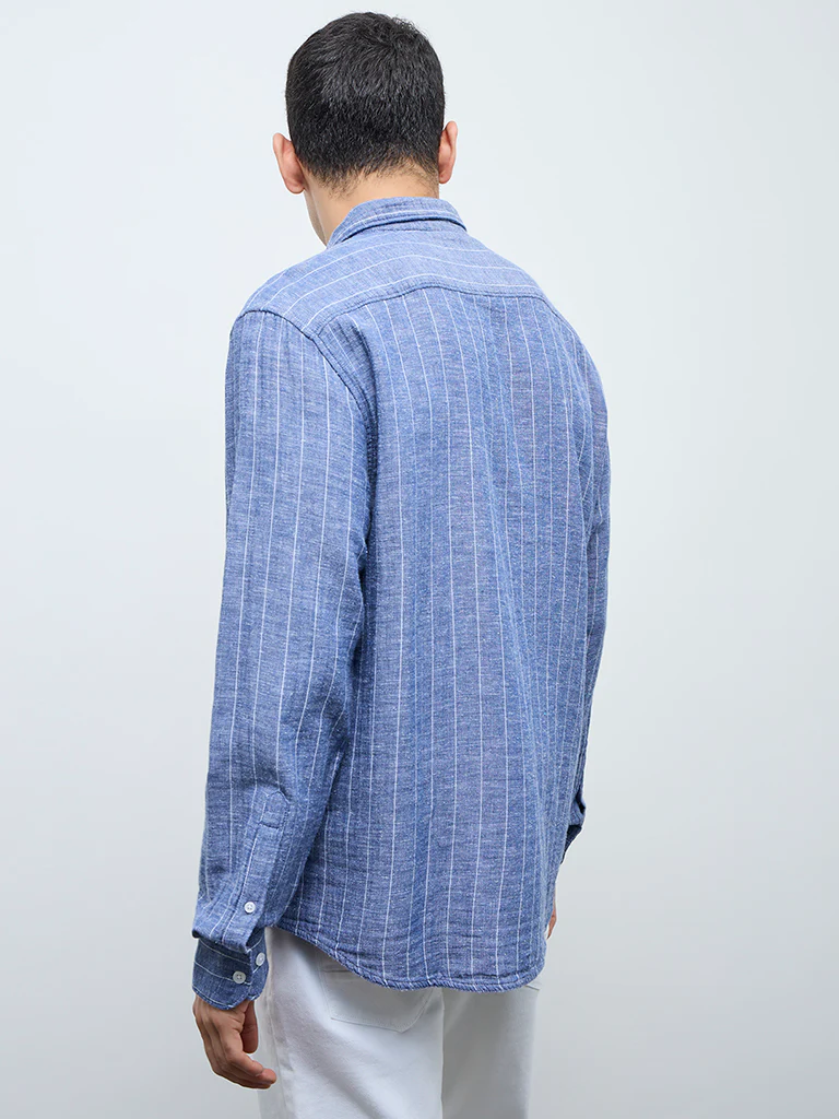 WES Casuals Blue Striped Relaxed-Fit Shirt - Image 4