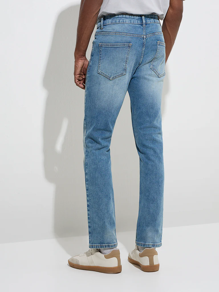 WES Casuals Blue Washed Slim-Fit Mid-Rise Jeans - Image 4