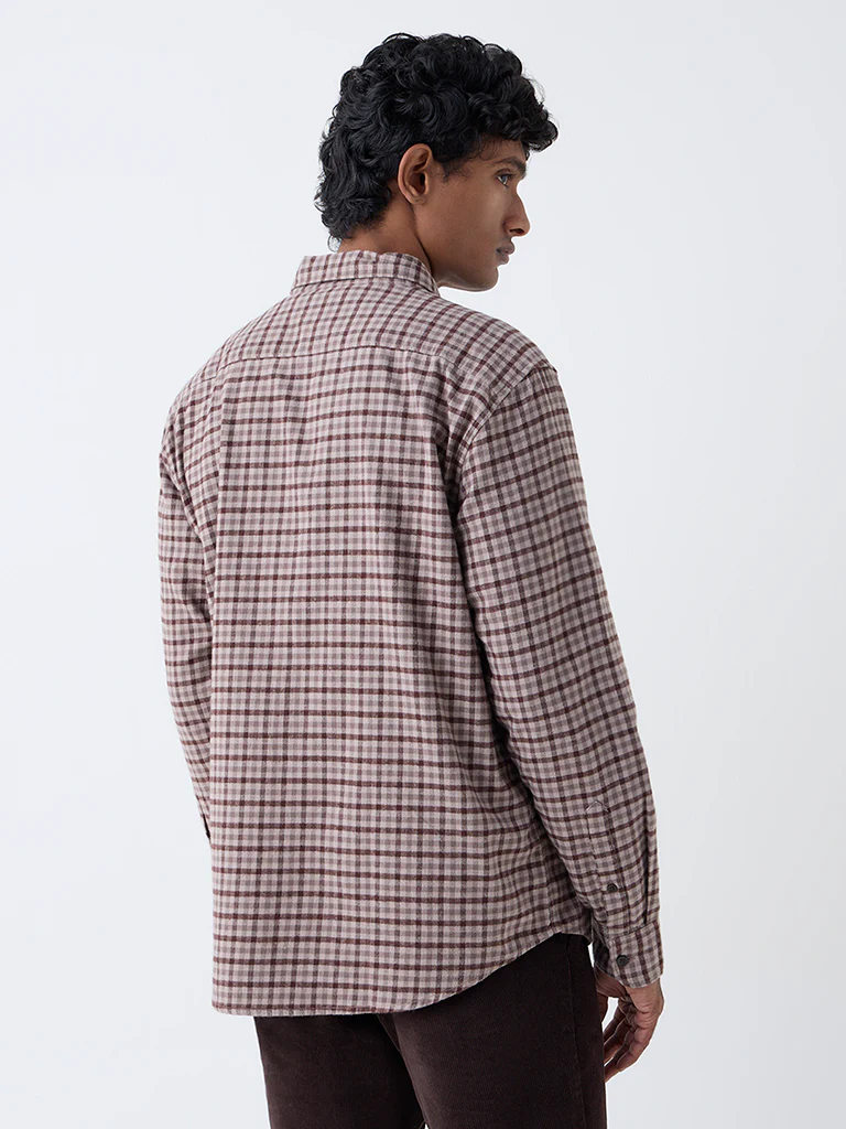 WES Casuals Brown Check Design Relaxed-Fit Cotton Shirt - Image 4