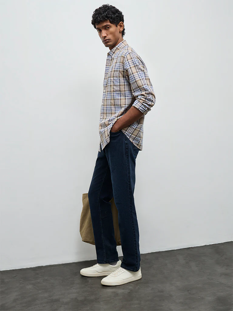 WES Casuals Brown Checkered Relaxed-Fit Cotton-Blend Shirt - Image 2